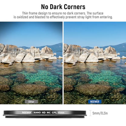 Neewer 95mm Polarizing Filter, 24 Layer Multi Resistant Nano Coated MC CPL Circular Polarising Filter, HD Optical Glass Polarizer/Ultra Slim/Reduce Reflection/Enhance Contrast/Reduce Glare - size: 95mm