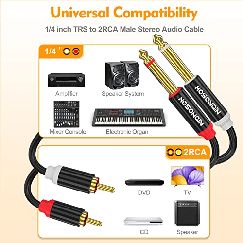 HOSONGIN RCCAA to 1/4 inch Cable 3.3 Feet,Dual 1/4 inch TS to Dual Stereo Audio Interconnect Cable, Gold Plated High Elastic PVC Jacket,Dual 6.35mm 1/4 inch Male TS to 2 Male Adapter Cable - size: 3.3 Feet