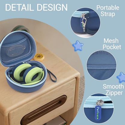 Hard Kid Headphone Case for ICLEVER BTH12/BTH26/HS19,Acer Kids,JoySpark | Also for EarFun k1 K2/AILIHEN C8/Candy Bila/Botesty Sound Kid Foldable Headphone, Hard Shell EVA,Handle Strap,Mesh Pocket - color: BLUE