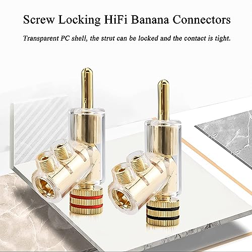 4X Banana Plugs Gold Plated 45° Angled Screw Locking Speaker Connectors for Sound Systems - color: Gold