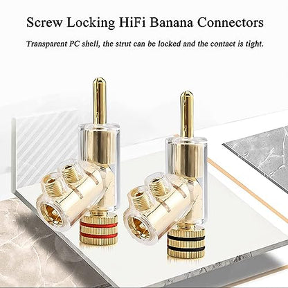 4X Banana Plugs Gold Plated 45° Angled Screw Locking Speaker Connectors for Sound Systems - color: Gold