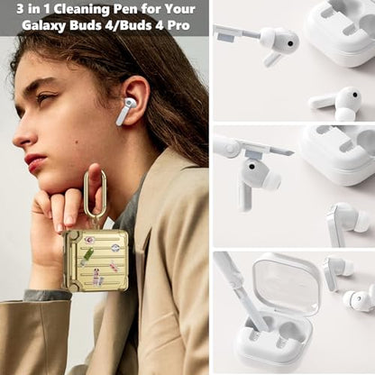 KOREDA Compatible with Samsung Galaxy Buds 4 Case/Buds 4 Pro Case Cover, Cute Funny Suitcase Design Case for Galaxy Buds 4 Pro, Fashion Protective Hard Case for Women Men with Keychain - color: Champaign Gold