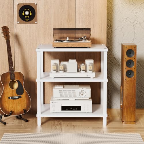 LELELINKY 3-Tier AV Media Player Stand Set of 2, White Stereo Cabinet, Wooden TV Stand,Game Console Shelf, Multifunctional Entertainment Center, Suitable for Home, Conference Room, Game Studio - color: White, size: 3 Tier