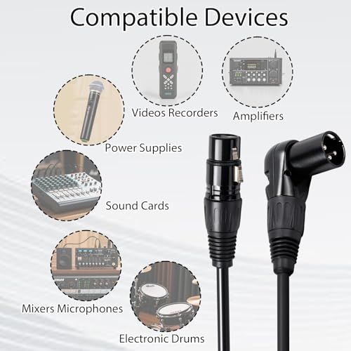 2pcs Right Angle XLR Cable, Adjustable-Angle Male to Straight Female 90 Degree XLR Adapter Connector for Sound Equipment Mixers recorders Accessories(Black, 1ft/30cm)