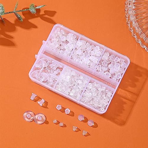 Nkwuire Silicone Earring Backs for Studs, 550 Pcs 6 Styles Clear Soft Earring Backings Rubber Plastic Earring Backs Clutch Stoppers Replacement Kits for Fish Hook Earring Studs Hoops - color: 6 styles-B