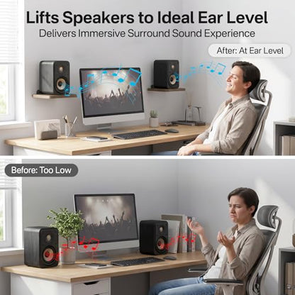 Aiweiwa Small Speaker Shelf Wall Mount Pair, 5.3" x 6.7" Adjustable Rear Speaker Wall Mount Shelves for Small Surround Sound Speakers, Wooden Floating Speaker Wall Shelves, Up to 7 lbs Per Shelf