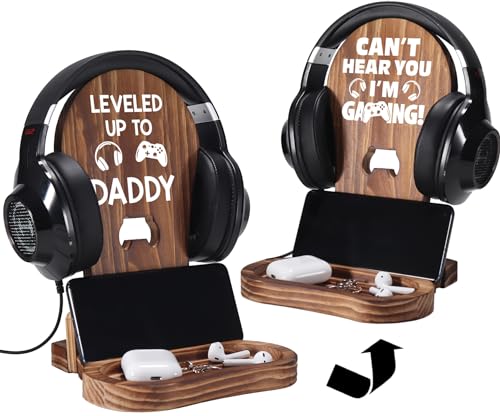 Slothoem Gamer Gifts for New Dad, New Expecting Dad First Fathers Day, New Dad Announcement, Best Birthday Gift for New Father, for Husband Soon-to-be-Dad, Wooden Headset Stand-Leveled Up To Daddy - style: Gamer Dad Gifts