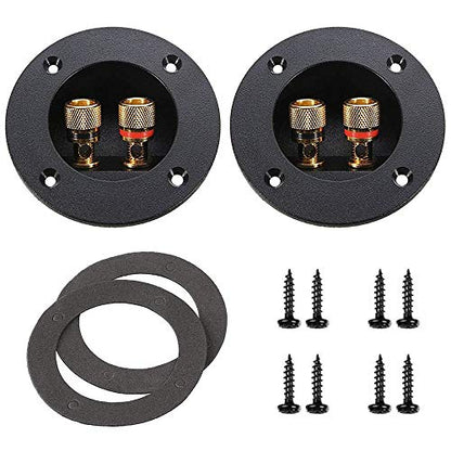 2 Pcs 3” Round Speaker Box Terminal Cup, Binding Post Connectors | 3 Inch, Round 2-Way Speaker Box Terminal Cup Binding Post, Subwoofer box screw-type Terminal Plates