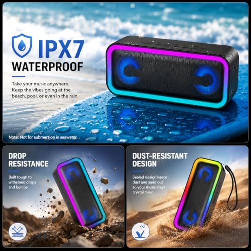 IKT Portable Bluetooth Speaker, 20W HD Sound, IPX7 Waterproof, Wireless, Big Sound and Deep Bass, TWS Pairing, 30Hrs of Playtime, for Home/Party/Outdoor/Beach, Birthday Gifts for Men Women - Black
