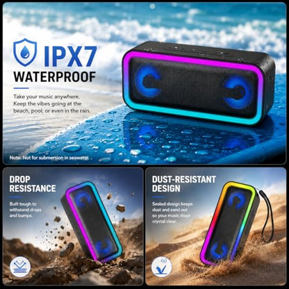 IKT Portable Bluetooth Speaker, 20W HD Sound, IPX7 Waterproof, Wireless, Big Sound and Deep Bass, TWS Pairing, 30Hrs of Playtime, for Home/Party/Outdoor/Beach, Birthday Gifts for Men Women - Black