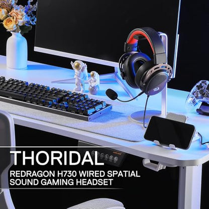 Redragon H730 USB Wired Gaming Headset - 53mm Drivers, 360° Spatial Sound, Detachable Noise-Canceling Microphone, Magnetic Replaceable Ear Cushions, Over-Ear Headphones Works for PC/PS4, Black - color: Black