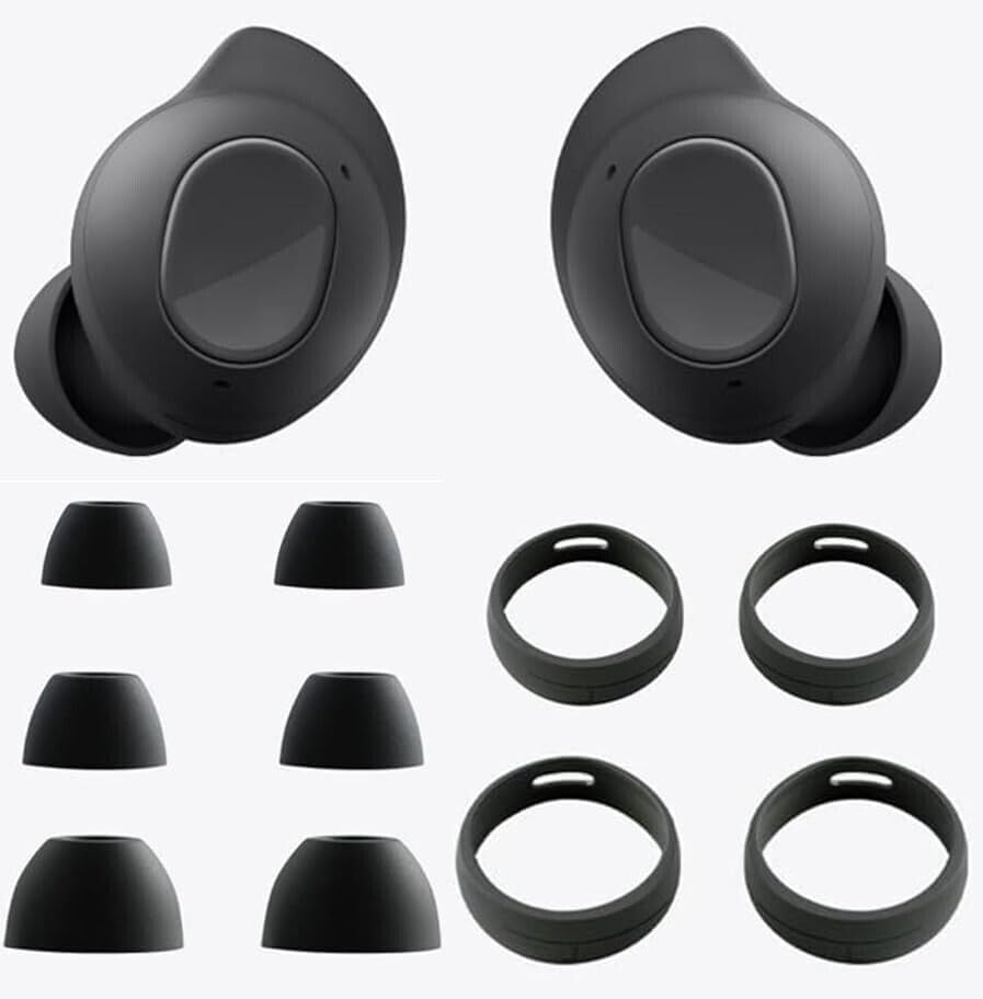 Ear Tips for Samsung Galaxy Buds FE Earbud Accessories, Replacement Silicone Ear Tips and Wings, 3 Pairs, Black