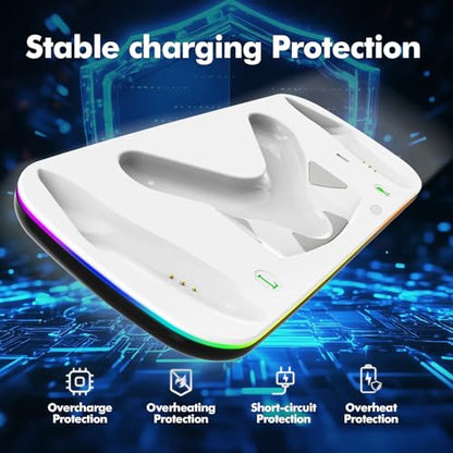 Charging Dock Compatible with Meta Quest 3/3S, Magnetic Fast Charging | Closable 9 RGB Modes, 2 Rechargeable Batteries, With USB-C Cable & Adapter, Compatible with VR Headset Controller Accessories