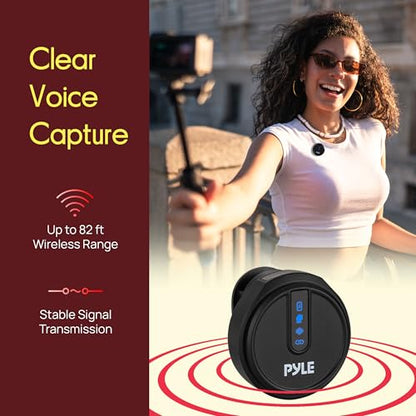 Pyle Wireless Lavalier Microphone System, Clip On Microphone with Noise-Canceling, 7H Battery, 360° Audio, USB-C Charging Case, Compatible with DSLR, iOS, Android, Vlogging Mic for Creators - style: TRS AUX