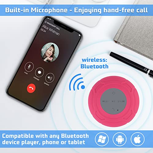 Waterproof Bluetooth Shower Speaker Portable Wireless Water-Resistant Speaker Suction Cup,Built-in Mic Gifts for Kids Speakerphone for iPhone Phone Tablet Bathroom Kitchen - Pink - color: Pink