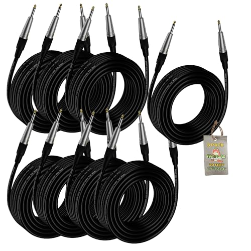 Fat Toad 20ft Guitar Cables (ShieldedPRO X Series) 8-Pack – 1/4" Gold Jack Instrument Cords with 24GA Wires Conductor for Bass, Amp, Pedals & Studio Gear - size: 8-Pack