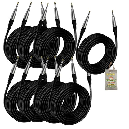 Fat Toad 20ft Guitar Cables (ShieldedPRO X Series) 8-Pack – 1/4" Gold Jack Instrument Cords with 24GA Wires Conductor for Bass, Amp, Pedals & Studio Gear - size: 8-Pack