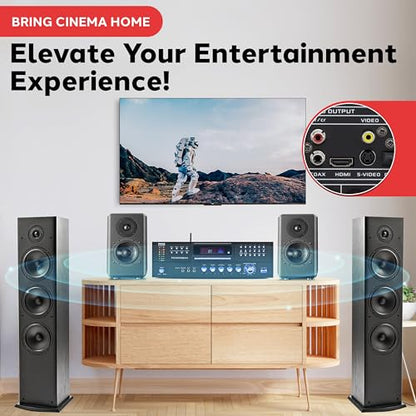 Pyle Home Theater Amplifier - 4000 Watt Wireless BT Streaming Audio/Video Receiver System with CD/DVD Player, AM/FM Radio, HDMI, and MP3/USB Compatibility - color: Deep Black