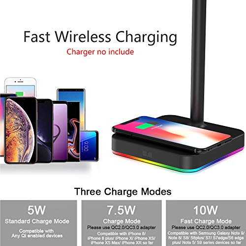KAFRI RGB Headphone Stand with Wireless Charger Desk Gaming Headset Holder Hanger Rack with 10W/7.5W Fast Charge QI Wireless Charging Pad - Suitable for Gamer Desktop Table Game Earphone Accessories - color: 1.Black