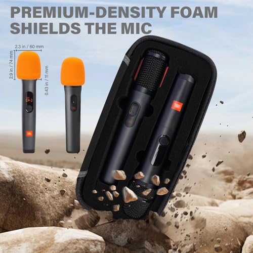 Microphone Case Compatible with JBL Wireless Two Mic System (CASE ONLY) | with Mic Covers, Customizable Foam, Dual Mic Case for Party Box, Singing Karaoke Travel Bag | Waterproof & Dirt Resistant - color: Upgrade-Grey