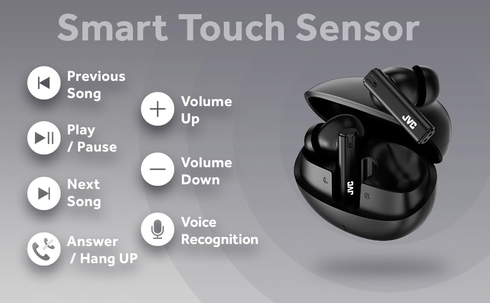 JVC Ultra Compact True Wireless Earbuds Headphones with Built-in Mic, Touch Sensor Operation, Total 16 Hour Battery Life with Charging Case, Bluetooth 5.4, HAB6TB Black