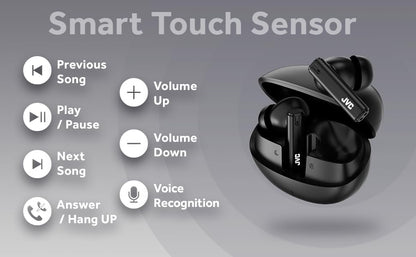 JVC Ultra Compact True Wireless Earbuds Headphones with Built-in Mic, Touch Sensor Operation, Total 16 Hour Battery Life with Charging Case, Bluetooth 5.4, HAB6TB Black