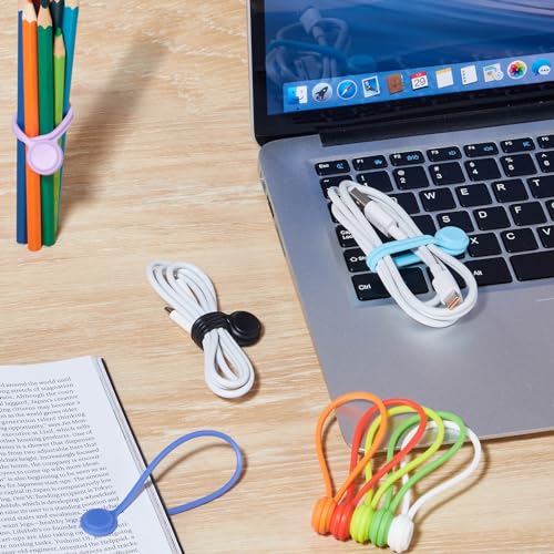 Magnetic Cable Ties 10 PCS Reusable Cable Organizers Earbuds Cords USB Cable Manager Keeper Wrap Ties Straps Bookmark Clips Whiteboard Noticeboard Fridge Magnets for Office, School, Home Organization