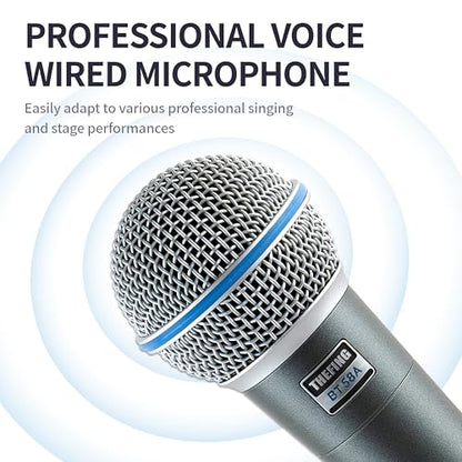 BT 58A Wired Vocal Dynamic Karaoke XLR Handheld Microphone for Singing, Supercardioid, Includes 16ft Audio Cable and Stand Adapter, for Stage, Studio, Mixer, Speaker
