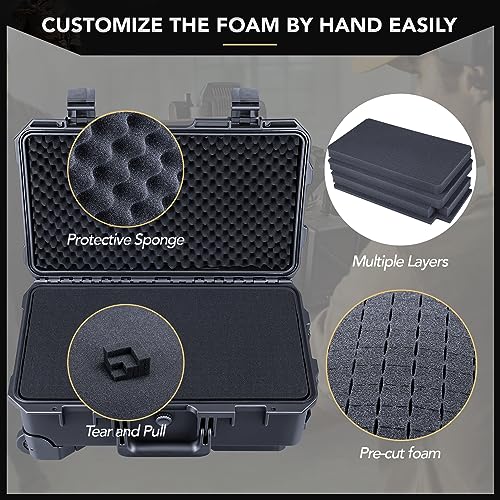 Lykus HC-5120 Hard Case with Wheels and Foam, Inner Size 18.98*10.24*6.3in | IP67 Waterproof, Pluckable Foam, Suitable for Cameras, Lenses, Electronic Equipment and More - size: HC-5120: 21.85x13.78x9.06 inch