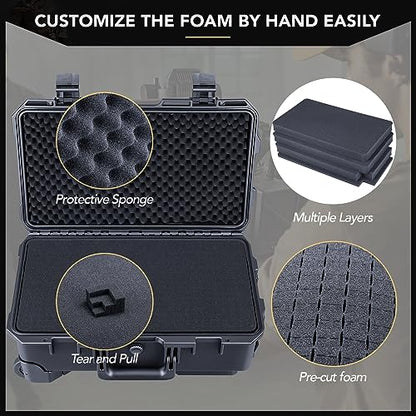 Lykus HC-5120 Hard Case with Wheels and Foam, Inner Size 18.98*10.24*6.3in | IP67 Waterproof, Pluckable Foam, Suitable for Cameras, Lenses, Electronic Equipment and More - size: HC-5120: 21.85x13.78x9.06 inch