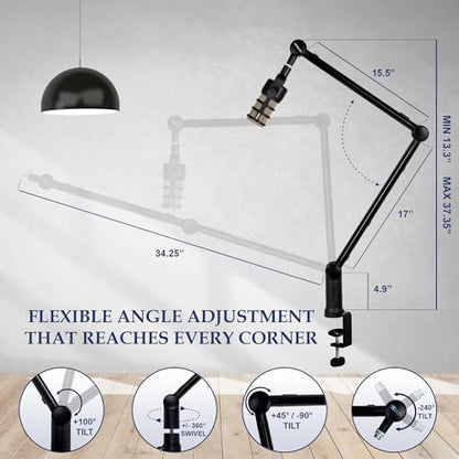 IXTECH Boom Arm - Adjustable 360° Rotatable Microphone Sturdy Stainless Steel Mic Desk, Table Stand Foldable Scissor Stable Mount Arms for Radio Studio, Podcast, Gaming - color: HERO