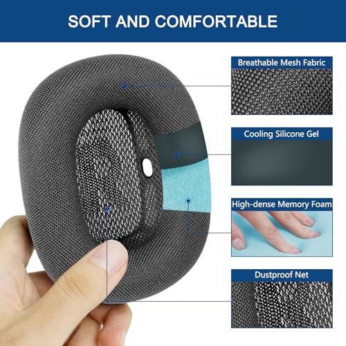 GEVO Upgraded Ear Cushions Replacement Earpads for AirPods Max 1 & 2 Headphones, Mesh Fabric Ear Pads Ear Covers Cups with Memory Foam and Magnet for AirPods Max 1 & 2 (Space Gray) - color: Space Gray