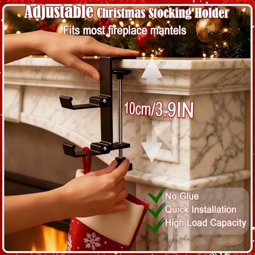 Fireplace Stocking and Garland Hanger, 2 in 1 Mantel Hanger for Garland, Fireplace Stocking Holders for Mantle Garland Hooks for Xmas Holiday Home Party Decoration,Fits 0.31”-3.9”Mantles (White, 4) - style: Fold 4 White