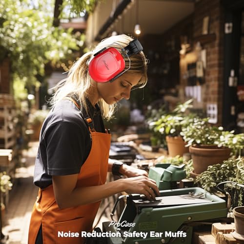 ProCase NRR 28dB Noise Reduction Ear Muffs, Foldable Adjustable Noise Cancelling Headphones - color: 1 - Bright Red