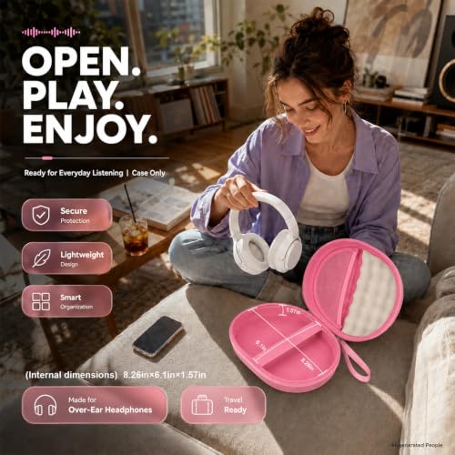 Hard Headphone Case for JBL Tune 770NC/510BT/720BT/520BT/670NC | Wave Foam, Elastic Strap, Soft Lining, Mesh Pocket, Carry Handle, Folded Headphone Storage, Pink, Case Only - color: Pink