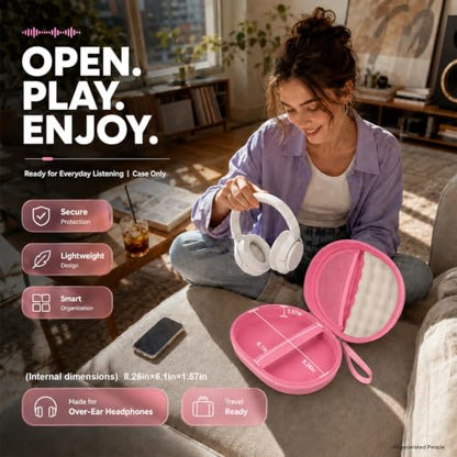 Hard Headphone Case for JBL Tune 770NC/510BT/720BT/520BT/670NC | Wave Foam, Elastic Strap, Soft Lining, Mesh Pocket, Carry Handle, Folded Headphone Storage, Pink, Case Only - color: Pink