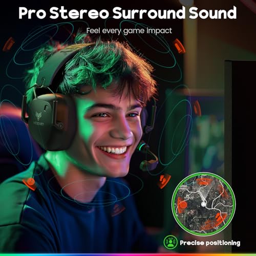 WESEARY Wireless Gaming Headset with Mic, 2.4GHz & Bluetooth 5.4 Headphones | Ultra-Low Latency, Stereo Sound, Soft Earmuffs, Wireless Headsets for PS5, PS4, Switch, PC, Mac