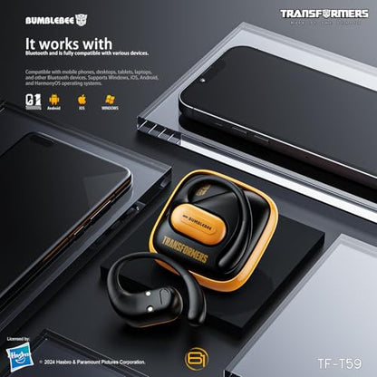 Transformers Earbuds T59, Bluetooth 5.4 Wireless Gaming Earbuds with Mic, Ear Hook Sport Earbuds, Low Latency, 13mm Drivers, IPX5 Waterproof, 24H Playtime (Bumblebee Yellow) - color: Bumblebee Yellow