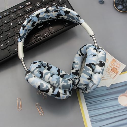 4 in 1 Silicone Case Cover Compatible with Apple Airpods Max 2/1 Headphones(2026/2024/2020), Printed Ear Pad Case Cover Ear Cups Cover and Headband Cover Headband Pad Accessories (Camouflage Blue) - color: Camouflage Blue