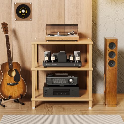 LELELINKY 3-Tier AV Media Player Stand Set of 2, Natural Stereo Cabinet, Wooden TV Stand,Game Console Shelf, Multifunctional Entertainment Center, Suitable for Home, Conference Room, Game Studio - color: Natural, size: 3 Tier