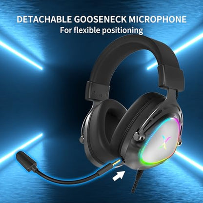 FOXXRAY HAU-50 Gaming Headset, 7.1 Surround Sound with Powerful 50mm Drivers, Detachable Microphone, Soft Earmuffs, Lightweight and Comfortable, USB Wired Headphones for PC, PS4, PS5