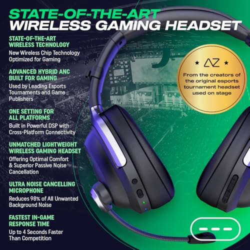 ACEZONE A-Spire Wireless Gaming Headset, Tournament-Grade Hybrid ANC, Ultra-Low Latency, Flip-to-Mute Mic, App EQ, 35+ Hr Battery, 270g, 2.4GH, BT, USB-C, 3.5mm, for PC, MacOS PS4/PS5, Switch, Mobile