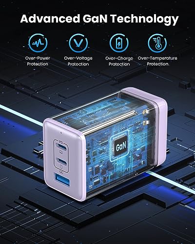 150W USB C Charger Block,GaN III Compact Foldable Wall Charger 3 Port Fast Charging Station,PD QC PPS Portable USB C Hub 100W Laptop Adapter for MacBook Pro/Air,iPad,iPhone 16/Pro,Galaxy S24,Dell etc - color: Purple