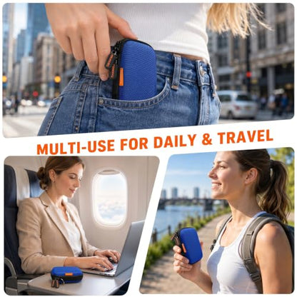 Mini Earbud Case, Small Hard Shell EVA Rectangle Carrying Zipper Tech Pouch | Blue for Apple Airpods, Earpods, Galaxy Buds, Wired Wireless Earbuds, Earplugs, IEMs, Flash Drive, USB Cable, Memory Card - color: Blue