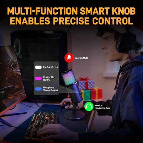 MAONO USB Microphone for Gaming Streaming, Podcast Condenser mic with 3 Polar Patterns Software for Twitch TikTok YouTube Discord, Profession Studio Recording Mic for Computer PC Mac DM50