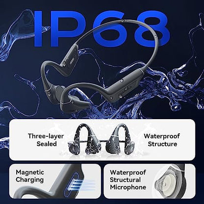 NANK Runner Diver2 Bone Conduction Headphones, IP68 Swimming Headphone with MP3 Player Built-in 32G Memory, Bluetooth 5.3 Open Ear Headphones with CVC6.0 Mic for Swimming Running Cycling Gym