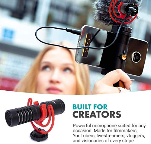 Movo VXR10-PRO External Video Microphone for USB-C Smartphone/Camera with Rycote Lyre Shock Mount - Compact Shotgun Mic and Accessories Compatible with Androids/DSLR Cameras - Battery-Free DSLR Mic