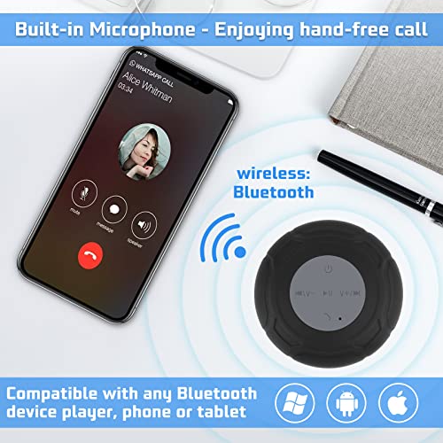 Waterproof Bluetooth Shower Speaker Portable Wireless Water-Resistant Speaker Suction Cup,Built-in Mic Gifts for Kids Speakerphone for iPhone Phone Tablet Bathroom Kitchen - Black - color: Black