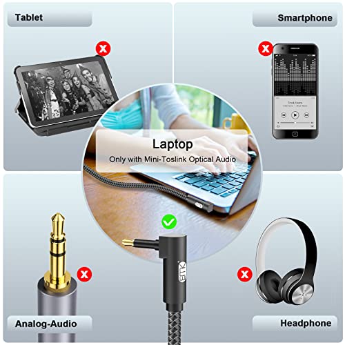 EMK Premium 90° Right-Angle Mini Toslink Cable (1.5Ft/0.5M) - 3.5mm Optical Digital Audio Cable for Sound Bars, TVs & Home Theater - SPDIF/Toslink Compatible, Black - color: Black4, size: 1.5 Feet/0.5M, style: 90 Degree Mini Toslink
