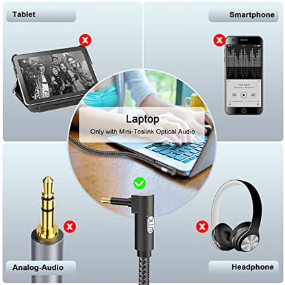 EMK Premium 90° Right-Angle Mini Toslink Cable (5Ft/1.5M) - 3.5mm Optical Digital Audio Cable for Sound Bars, TVs & Home Theater - SPDIF/Toslink Compatible, Black - color: Black4, size: 5 Feet/1.5M, style: 90 Degree Mini Toslink